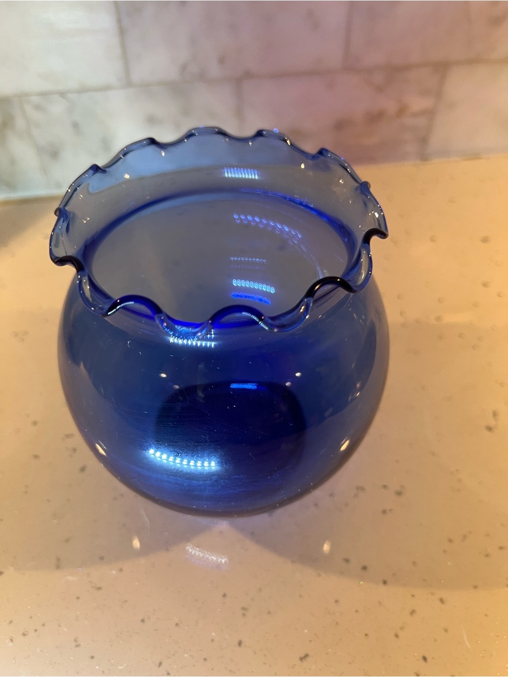 Blue Ruffled Glass Vase - Home Accents